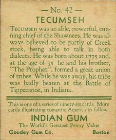 1933-40 Goudey Indian Gum (R73) #42 Tecumseh Back