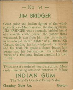 1933-40 Goudey Indian Gum (R73) #54 Jim Bridger Back