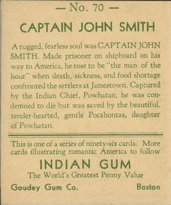 1933-40 Goudey Indian Gum (R73) #70 Captain John Smith Back