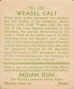 1933-40 Goudey Indian Gum (R73) #129 Weasel Calf Back