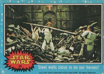 1977 Topps Star Wars #39 Steel walls close in on our heroes! Front