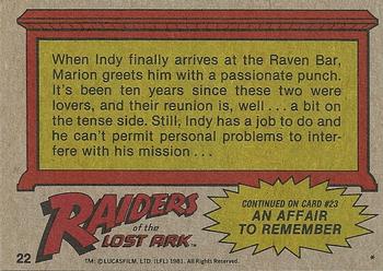 1981 Topps Raiders of the Lost Ark #22 Indy and Marion Reunited Back