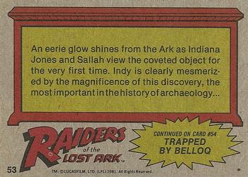 1981 Topps Raiders of the Lost Ark #53 Ark of The Covenant Back