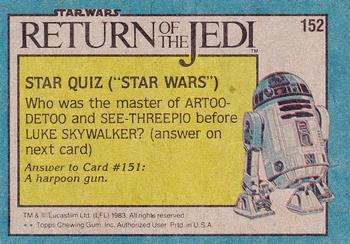 1983 Topps Star Wars: Return of the Jedi #152 A Pensive Luke Skywalker Back
