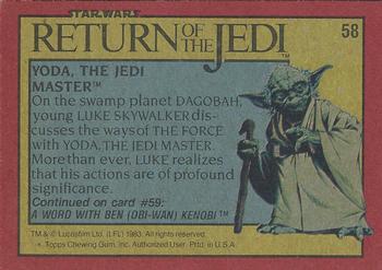 1983 Topps Star Wars: Return of the Jedi #58 Yoda, the Jedi Master Back