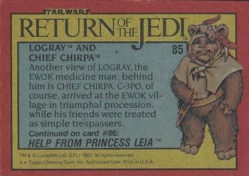 1983 Topps Star Wars: Return of the Jedi #85 Logray and Chief Chirpa Back