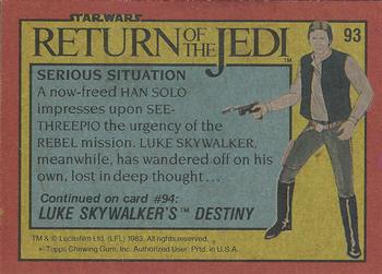 1983 Topps Star Wars: Return of the Jedi #93 Serious Situation Back