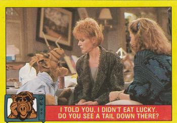 1987 Topps ALF #23 I told you, I didn't eat Lucky. Do you see a tail down there? Front