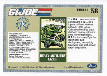 1991 Impel G.I. Joe #58 Heavy Artillery Lazer, H.A.L. Back