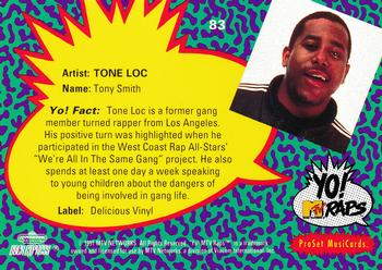 1991 Pro Set Yo! MTV Raps #83 Tone Loc Back