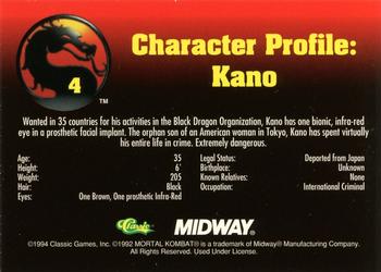 1994 Classic Mortal Kombat Series 1 #4 Kano Back