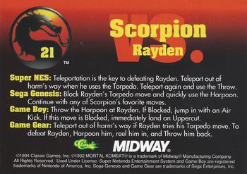 1994 Classic Mortal Kombat Series 1 #21 Scorpion vs. Rayden Back