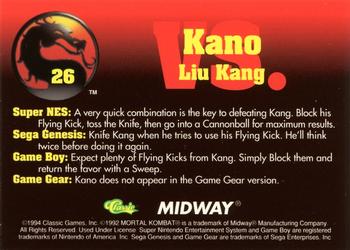 1994 Classic Mortal Kombat Series 1 #26 Kano vs. Liu Kang Back