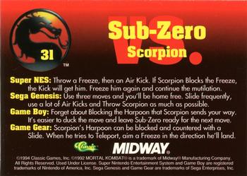 1994 Classic Mortal Kombat Series 1 #31 Sub-Zero vs. Scorpion Back