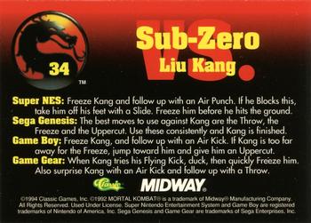 1994 Classic Mortal Kombat Series 1 #34 Sub-Zero vs. Liu Kang Back