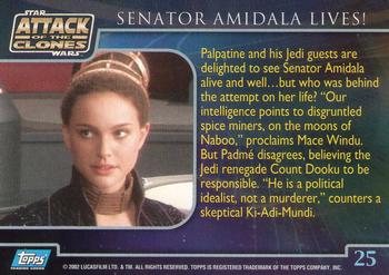 2002 Topps Star Wars: Attack of the Clones #25 Senator Amidala Lives! Back