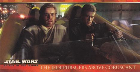 2002 Topps Star Wars: Attack of the Clones Widevision #5 The Jedi Pursuers Above Coruscant Front