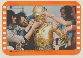 1977 Topps Star Wars - Stickers #51 Technicians ready C-3PO for the cameras Front