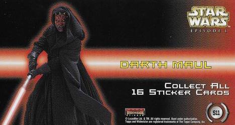 1999 Topps Widevision Star Wars: Episode I - Stickers #S11 Darth Maul Back