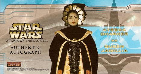 2002 Topps Star Wars: Attack of the Clones Widevision - Autographs #NNO Ayesha Dharker Back