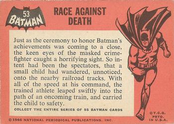 1966 Topps Batman (Black Bat Logo) #53 Race Against Death Back