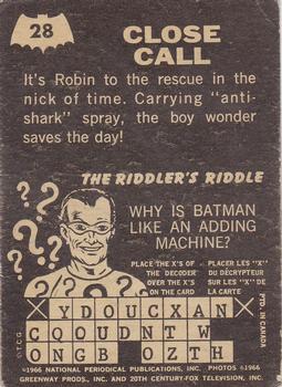 1966 Topps Batman Riddler Back #28 Close Call Back