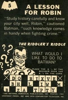 1966 Topps Batman Riddler Back #5 A Lesson for Robin Back