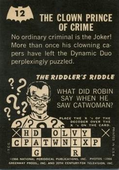 1966 Topps Batman Riddler Back #12 The Clown Prince of Crime Back