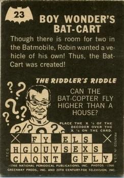 1966 Topps Batman Riddler Back #23 Boy Wonder's Bat-Cart Back