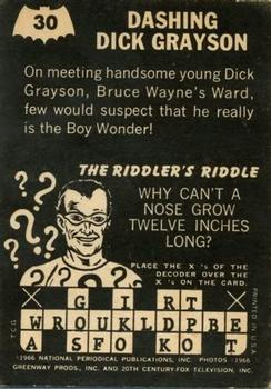 1966 Topps Batman Riddler Back #30 Dashing Dick Grayson Back