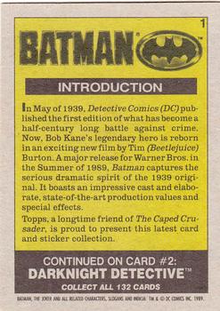 1989 Topps Batman #1 Introduction Back