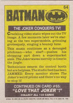 1989 Topps Batman #64 The Joker Conquers TV! Back