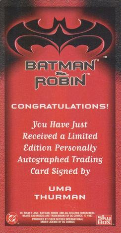 1997 SkyBox Batman & Robin Widevision - Autographs #NNO Uma Thurman Back
