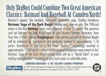 1994 SkyBox Batman: Saga of the Dark Knight - Promos #NNO Batman at Camden Yards Back