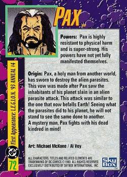 1993 SkyBox DC Comics Bloodlines #72 Pax Back