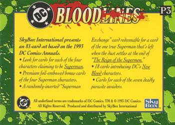 1993 SkyBox DC Comics Bloodlines - Promos #P3 The Last Son of Krypton Back