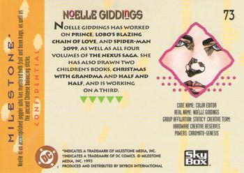 1993 SkyBox Milestone: The Dakota Universe #73 Noelle Giddings Back