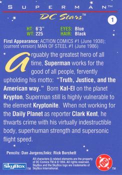 1994 SkyBox DC Stars #1 Superman Back