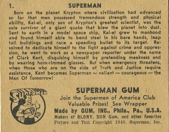 1941 Gum Inc. Superman (R145) #1 Superman Back