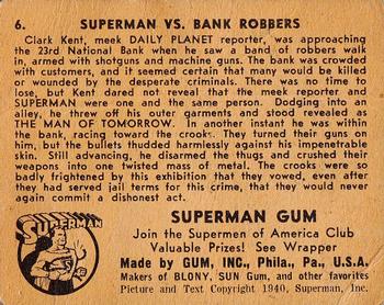 1941 Gum Inc. Superman (R145) #6 Superman vs. Bank Robbers Back
