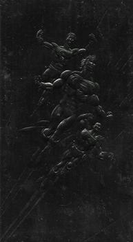 1994 SkyBox Superman: Man of Steel Platinum Series - Forged-in-Steel SculptorCast #FS2 Three Men of Steel Front