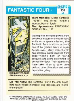 1990 Impel Marvel Universe #137 Fantastic Four Back
