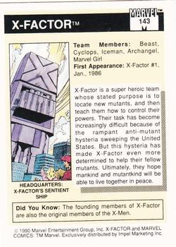1990 Impel Marvel Universe #143 X-Factor Back