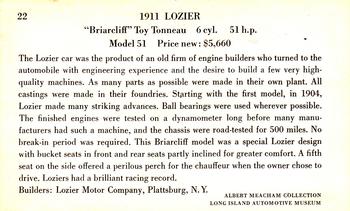 1961 Milton Bradley American Heritage Automobiles #22 1911 Lozier Model 51 Briarcliff Toy Tonneau Back