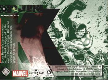 2003 Upper Deck The Hulk Film and Comic #5 Massive Size Back