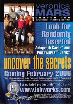 2006 Inkworks Veronica Mars Season 1 #P-1 Veronica Mars Cover Back