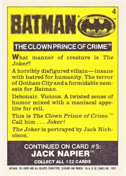 1989 Topps Batman - Collector's Edition (Tiffany) #4 The Clown Prince of Crime Back