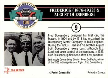 1992 Panini Antique Cars English Version #9 Frederick & August Duesenberg Back