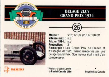 1992 Panini Antique Cars French Version #25 Delage 2LCV Grand Prix 1924 Back