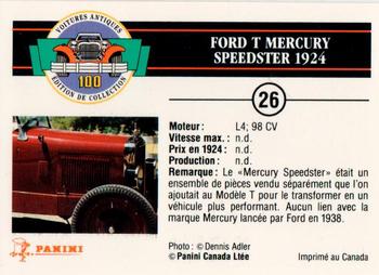 1992 Panini Antique Cars French Version #26 Ford T Mercury Speedster 1924 Back